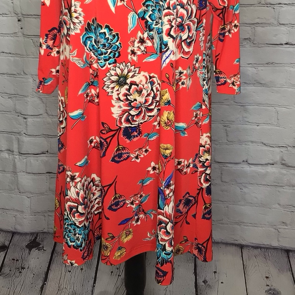 Roz & Ali Red Floral Print Jersey Knit Trapeze Dress Large Nwt — image 3 of 8